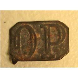 VINTAGE OP TIN DIECUT EMBOSSED TOBACCO TAG