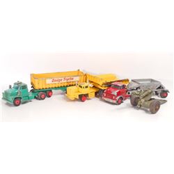 LOT OF 3 VINTAGE KING SIZE MATCHBOX TOY TRUCKS AND A CANNON