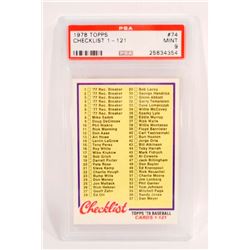 1978 TOPPS CHECKLIST 1-121 #74 BASEBALL CARD- PSA MINT 9
