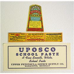 LOT OF 3 DIFFERENT MUCILAGE GLUE BOTTLE ADVERTISING LABELS