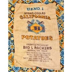 VINTAGE PRIMITIVE BURLAP POTATO ADVERTISING BAG SACK