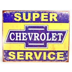SUPER CHEVROLET SERVICE METAL ADVERTISING SIGN - 12.5X16