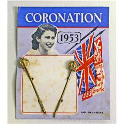 VINTAGE 1953 QUEEN ELIZABETH CORONATION BOBBY PINS ON CARD