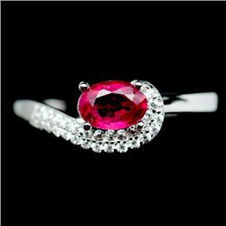 DELIGHTFUL! REAL! 5 X 7 mm. GEM PINK RUBY STERLING 925 SILVER RING SZ 8.5