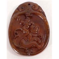 ASIAN CARVED JADE STONE AMULET PENDANT