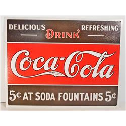 COCA COLA 5 CENTS METAL ADVERTISING SIGN - 12.5X16