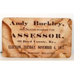 1917 REPUBLICAN NOMINEE FOR THE ASSOSSOR OF BOYD COUNTY KY CARD