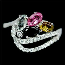 EXQUISITE! NATURAL! FANCY COLOR TOURMALINE STERLING 925 SILVER RING SZ 6