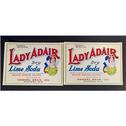 LOT OF 2 VINTAGE LADY ADAIR LIME SODA LABELS