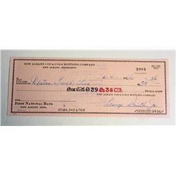 VINTAGE 1960S COCA COLA CHECK FROM NEW ALBANY MS PLANT
