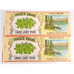 LOT OF 2 VINTAGE ISAACS EARLY JUNE PEAS CAN LABELS