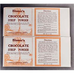 LOT OF 2 VINTAGE BLUMERS CHOCOLATE SYRUP POWDER LABELS