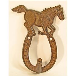 CAST IRON WESTERN HORSE AND HORSESHOE WALL HOOK - 5.5  TALL