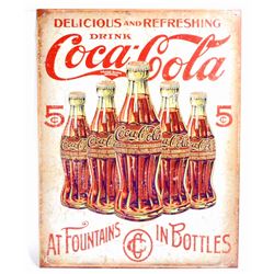 DRINK COCA COLA 5 CENTS METAL ADVERTISING SIGN - 12.5X16