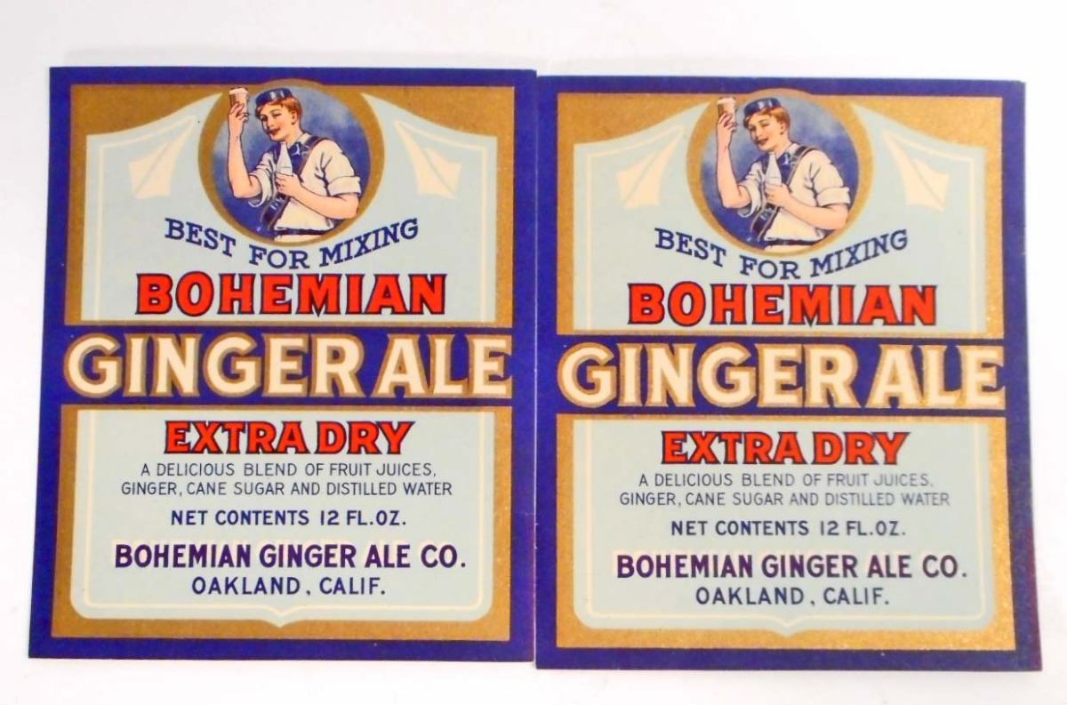 LOT OF 2 VINTAGE BOHEMIAN GINGER ALE LABELS