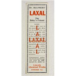 VINTAGE DR BLUMERS LAXAL REMEDY ADVERTISING LABEL