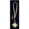 A 9ct gold graduated curb link double Albert chain, with T bar and medallion attached, gross weig...