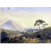 J. Varley. Mountainsous landscape with figure of a woman and cattle on a path, lake to distance,...
