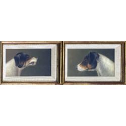 A. J. Keene. Portrait of a Jack Russell and the pair with a snarling Jack Russell, oil on canvas,...