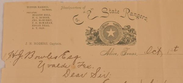 Texas Ranger A.Y. Old Letter 1897