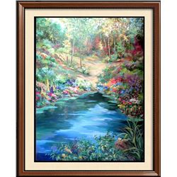 Waterfall Landscape Original Acrylic DEALER ART LIQUIDATES Museum Quality Painting Impressionism Art