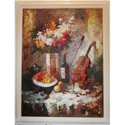 Large Textured Abstract Violin Red Wine Impressionistic Painting on Canvas Modern