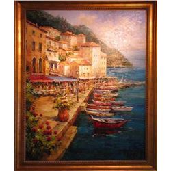 HUGE ORIGINAL Signed Textured Acrylic Italy 60x48 BELLAGIO PAINTING COLORFUL WATER