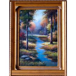 Water Stream ORIGINAL SIGNED Painting Custom Framed Colorful Dealer Liquidation Great Value Popular 