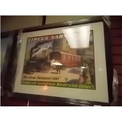 FRAMED GERMAN PRINT - CIRCUS SARRASAM - TRAIN & BURLAP