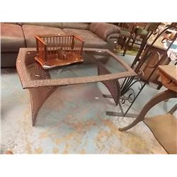 RATTAN & GLASS COFFEE TABLE