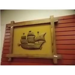 CARVED WOOD PICTURE OF SHIP