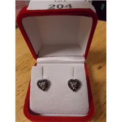 EARRINGS - NEW BLACK DIAMOND  EARRINGS - HEART-SHAPE CLUSTER DESIGN - STERLING SILVER SETTING - POST