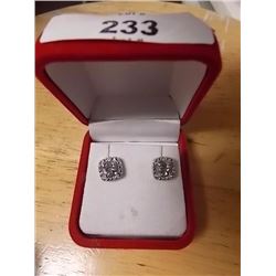 EARRINGS - NEW - AMETHYST & DIAMOND STUD EARRINGS IN STERLING SILVER SETTING - HAS PLATINUM FINISH F