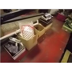 4 BOXES OF PURSES LINNEN AND MORE