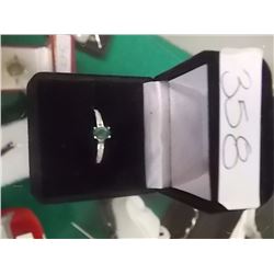 RING - .52CT OVAL FACETTED GREEN EMERALD AND DIAMONDS IN STERLING SILVER SETTING - INCLUDES CERTIFIC