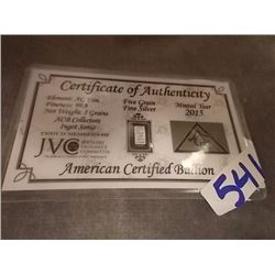 BULLION BAR - .999 FINE SILVER - 2015 USA MINT - SEALED AND CERTIFIED - 5 GRAINS