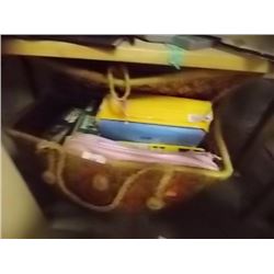 BASKET OF PUZZLES AND SEWING CRAFT & 2 BAGS OF CRAFTS