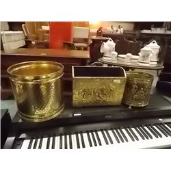 ROUND BRASS POTS - 2 - & 1 KINDLING BOX
