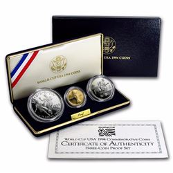 1994 3-Coin World Cup Set BU (w/Box & COA) Includes $5 Gold Coin