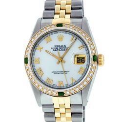 Rolex Two Tone Emerald and Diamond DateJust Men's Watch