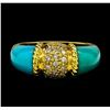 Image 2 : 4.00 ctw Turquoise and Diamond Ring - 18KT Yellow Gold