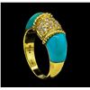 Image 4 : 4.00 ctw Turquoise and Diamond Ring - 18KT Yellow Gold