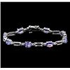 Image 1 : 5.87 ctw Tanzanite and Diamond Bracelet - 14KT White Gold
