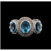 Image 2 : 3.36 ctw Blue Topaz and Diamond Ring - 925 Silver