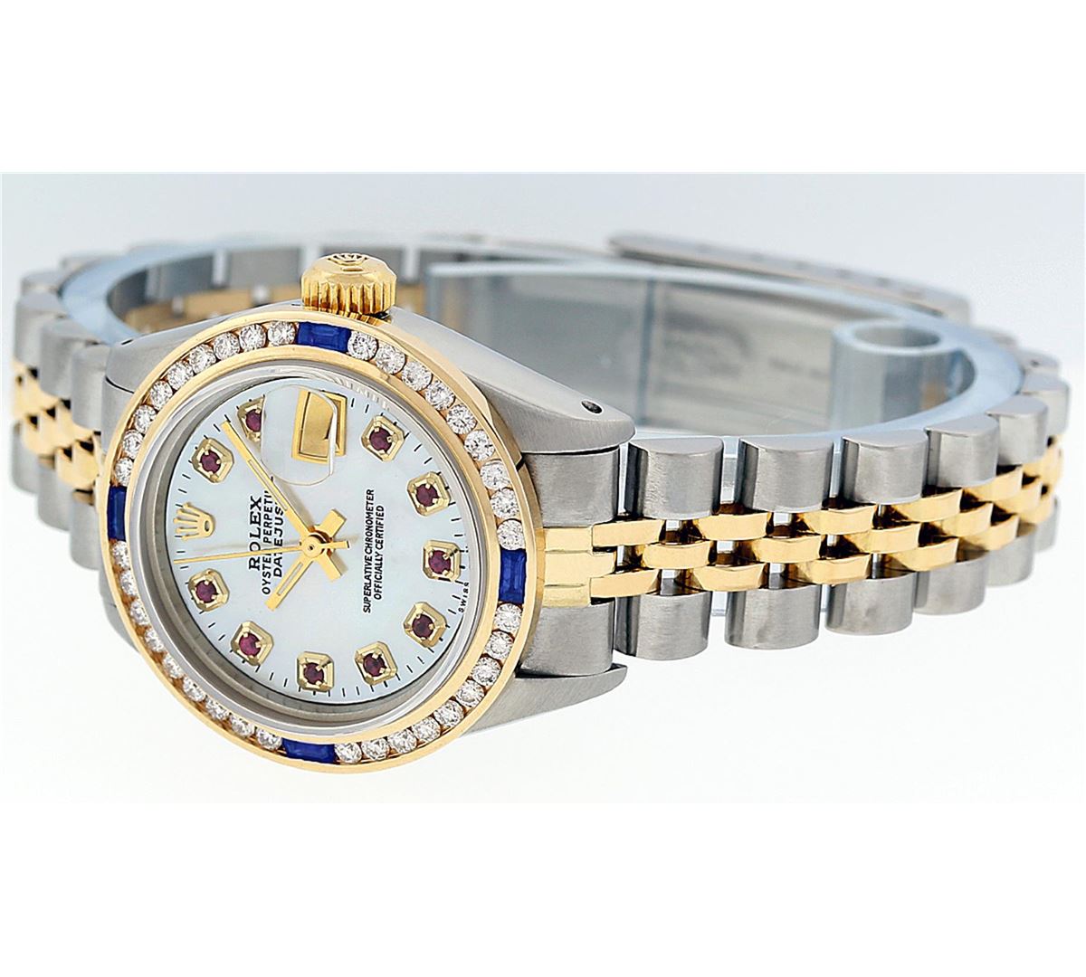 Rolex Two-Tone Ruby and Sapphire Channel Set Diamond DateJust Ladies Watch