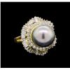 Image 1 : Pearl and Diamond Ring - 14KT Yellow Gold