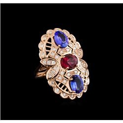 1.08 ctw Rubellite, Tanzanite and Diamond Ring - 14KT Rose Gold