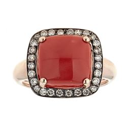 4.58 ctw Coral and Diamond Ring - 14KT Rose Gold