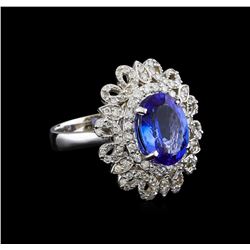 4.13 ctw Tanzanite and Diamond Ring - 14KT White Gold