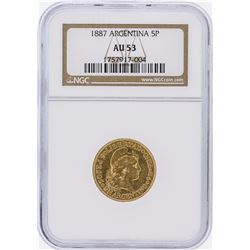 1887 NGC AU53 Argentina 5 Pesos Gold Coin